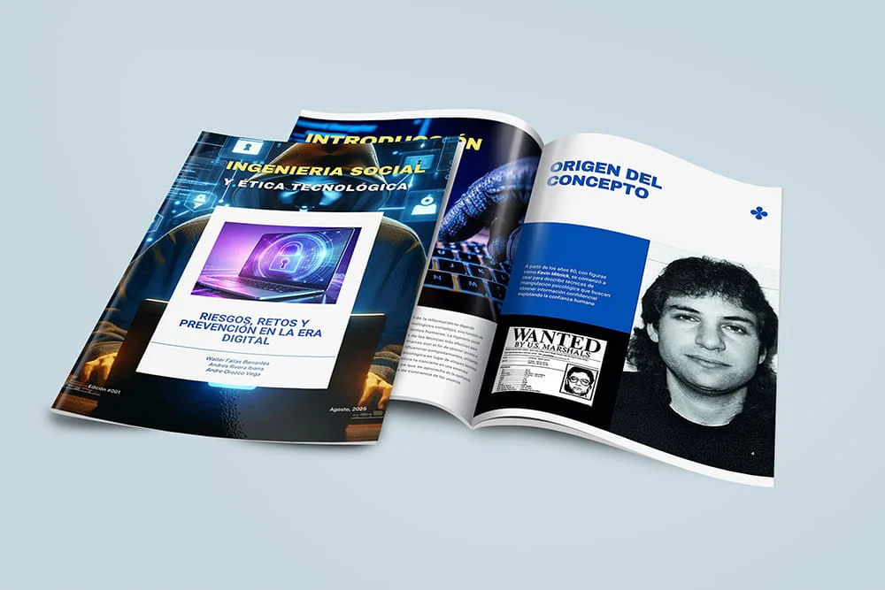 Revista de ingeniería social con páginas abiertas
